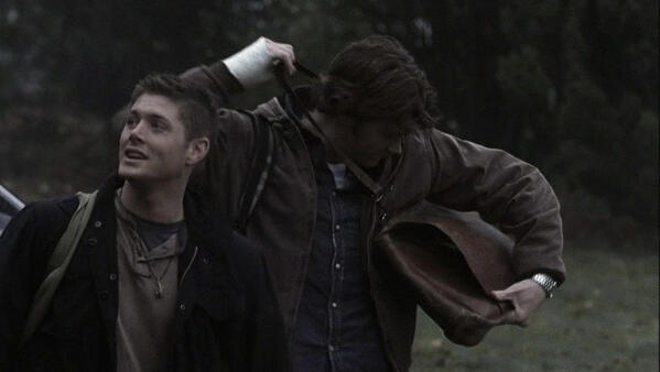 Picture of Sam and Dean Winchester from Supernatural in the woods